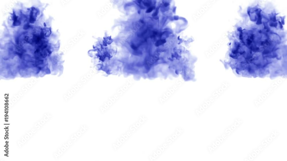 Poster blue ink inject in water on white background. 3d animation with luma matte as alpha channel in slow 