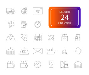 Line icons set. Delivery pack. Vector illustration