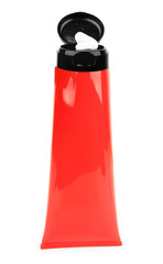 blank plastic cosmetics tubes, one red , isolated on white for the packaging of toiletries, makeup and beauty products