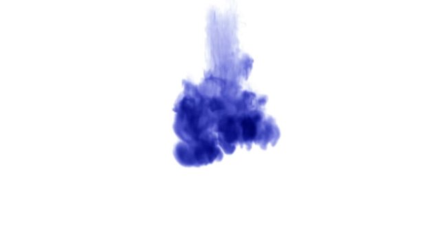 blue ink inject in water on white background. 3d animation with luma matte as alpha channel in slow motion. Use for ink effect, transition or beautiful colorful background. V22