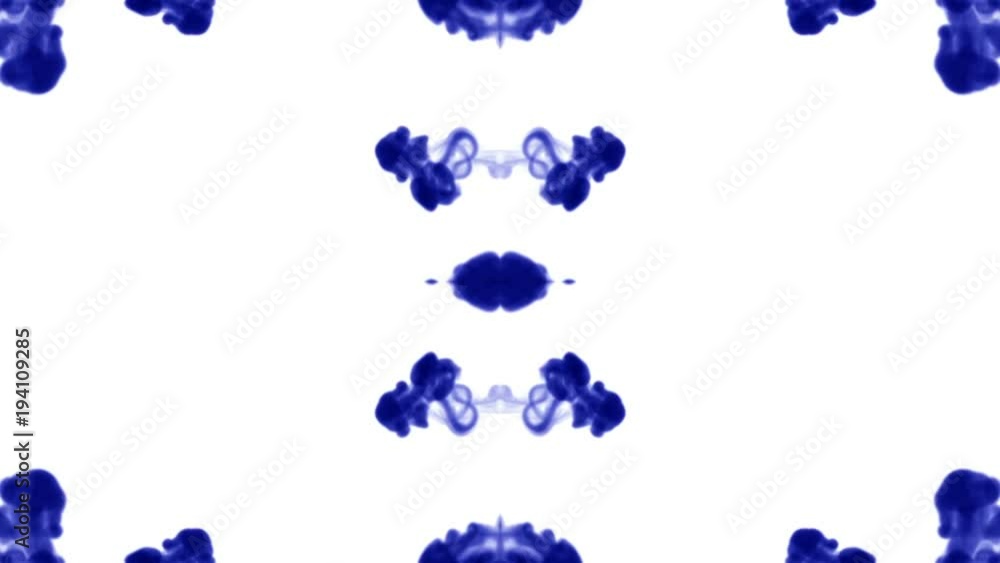 Poster blue ink inject in water on white background. 3d animation with luma matte as alpha channel in slow 