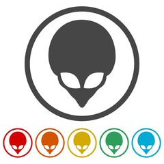 Alien head icon, Extraterrestrial alien face, 6 Colors Included