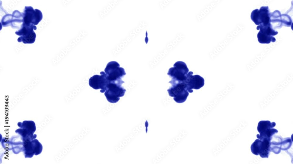 Poster blue ink inject in water on white background. 3d animation with luma matte as alpha channel in slow 