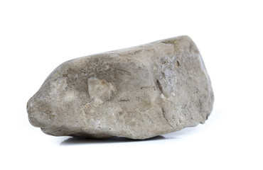 Single natural stone on white background, close-up