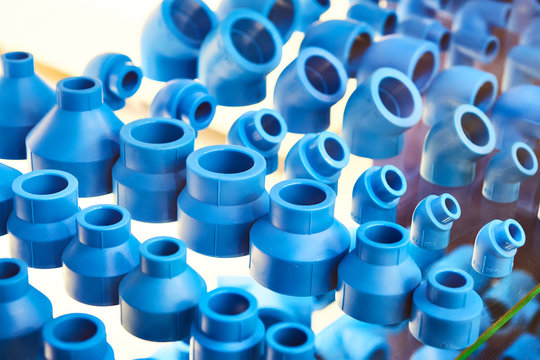 Blue plastic fittings for plumbing
