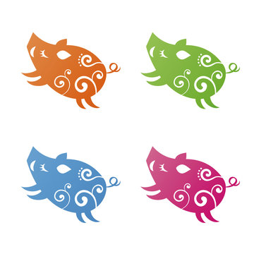 おしゃれでカラフルな猪のイラスト 年賀状素材 干支動物 Stock Vektorgrafik Adobe Stock