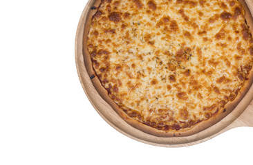 Pizza on the wooden pan with Clipping path
