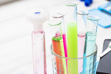 Chemistry class makes chemistry experiment. STEM. Robotics, mechanic, chemistry, biology. Modern education. Fun and interesting White boards background