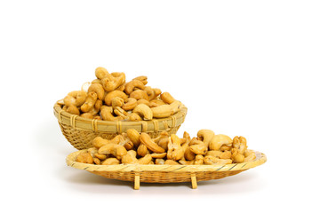 Vitamin tablets with brown glass bottle isolated on white background.