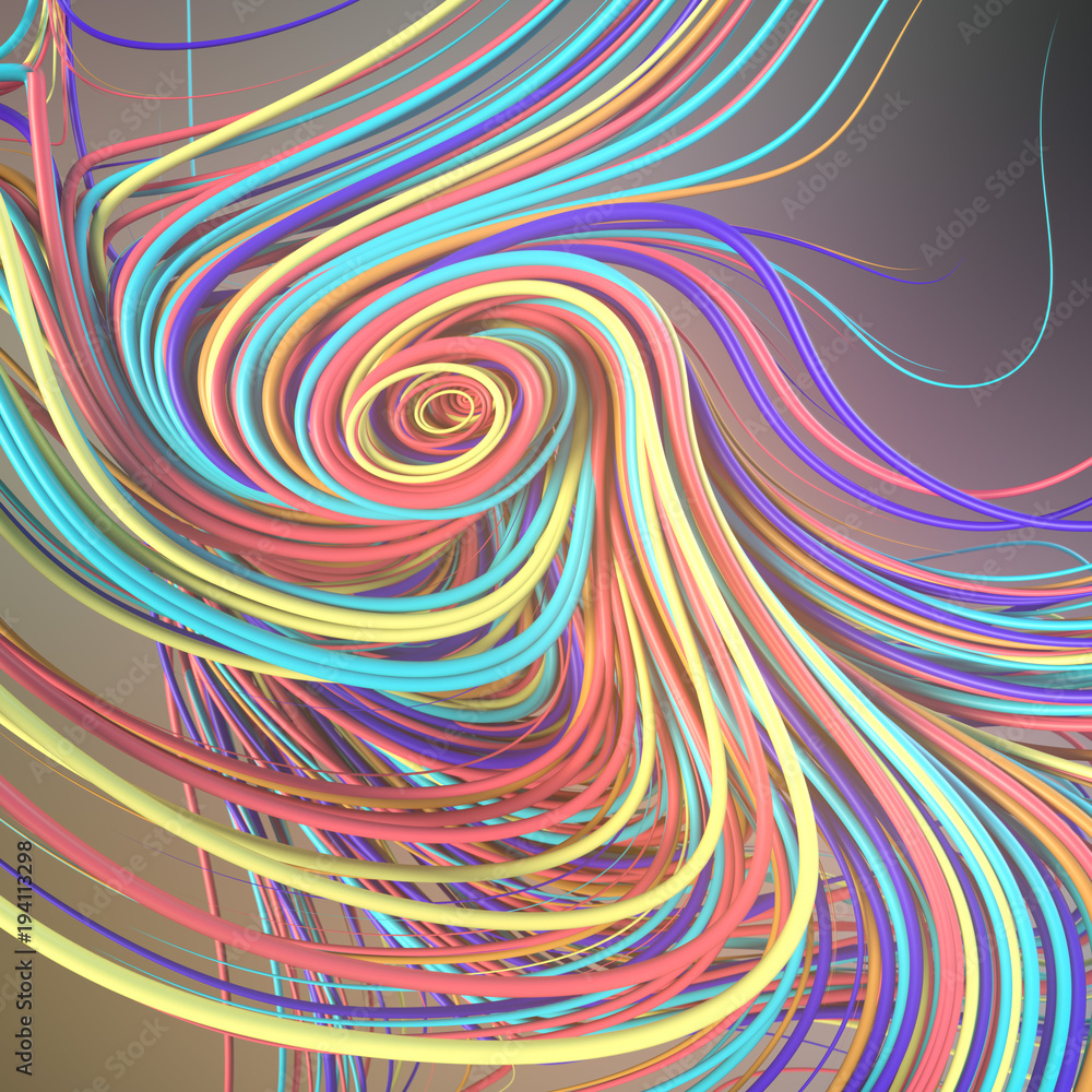 Poster Interlacing abstract colored curves. 3D rendering