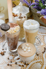 Set of coffee drinks