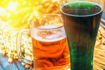 Mug light beer, green Irish beer in Patricks Day