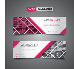 Web banner with abstract design and masked area for any image, pink and white colors