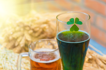 Mug light beer, green Irish beer in Patricks Day