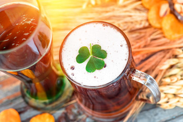 Mug light beer, green Irish beer in Patricks Day