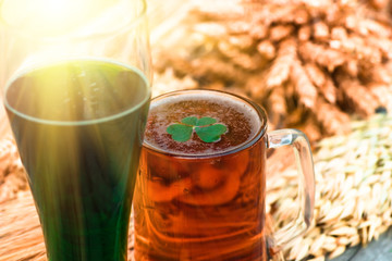 Mug light beer, green Irish beer in Patricks Day