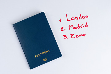 Blue clean passport and list the city of Europe.