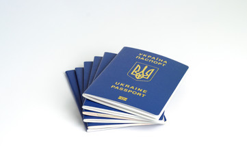 blue Ukrainian passport on a white background, isolate