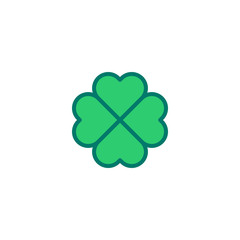 Outline Green Shamrock Icon isolated on grey background. Line four leaf clover pictogram. St. Patricks day symbol for web site design, logo, app, UI. Editable stroke. Vector illustration. Eps10.