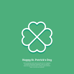 Happy St. Patricks day card with outline Shamrock Icon. Line four leaf clover pictogram. Minimal abstract background. Vector illustration. Eps10.