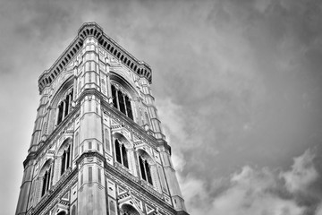 The beautiful Dome in Florence, "Santa Maria of Flower, Italy. Black and white style.