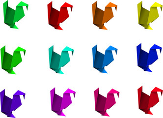 Chicken / Turkey Origami Illustration colour variations