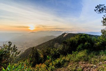 sunrise view of landscape at Tropical Mountain Range Phu Rua National Park Loei Thailand