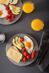 fried egg, avocado, tomato for healthy breakfast