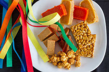 Top of view of a Typical Junina party desserts