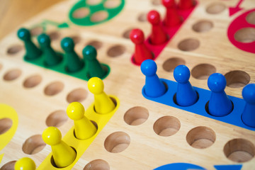 Ludo board family game. Close-up view.