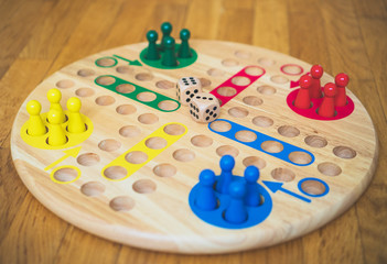 Ludo board family game. Close-up view.