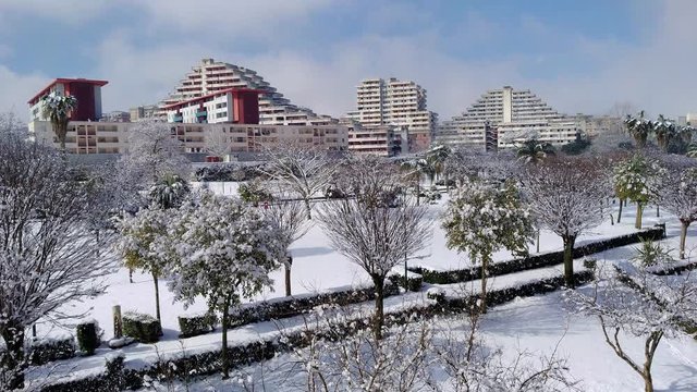 Incredible atmospheric phenomenon in Naples. Abundant snowfall that was not seen since 1956. Visible famous  vele of Scampia