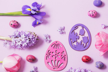 Easter eggs with spring flowers