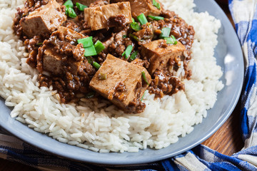 Mapo Tofu - sichuan spicy dish served with rice