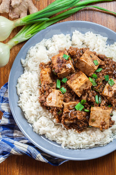 Mapo Tofu - sichuan spicy dish served with rice