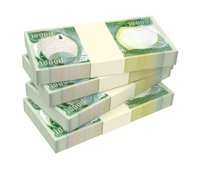 Iraqi dinars bills isolated on white with clipping path. 3D illustration.