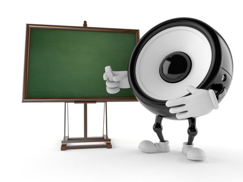Speaker character with blank blackboard