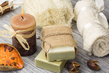 Bathroom accessories with a candle