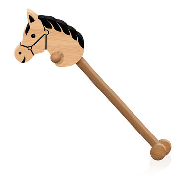 Hobby horse. Childs wooden riding toy animal- isolated vector illustration on white background.