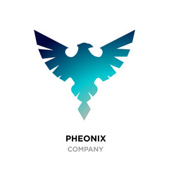 Pheonix Logo. Abstract Pheonix logo design, made of various geometric shapes in blue colors.