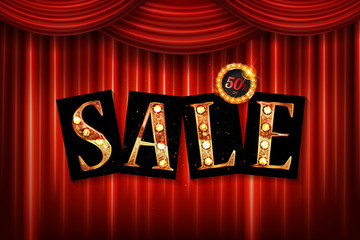 Shining sale on red curtain.