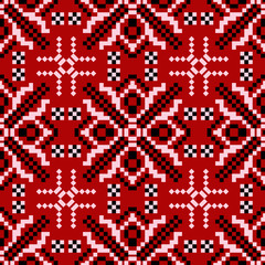 Fototapeta na wymiar Floral seamless pattern. Black and white design on red background