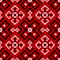 Floral seamless background. Black and white flower pattern on red