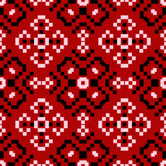 Fototapeta premium Floral seamless background. Black and white flower pattern on red