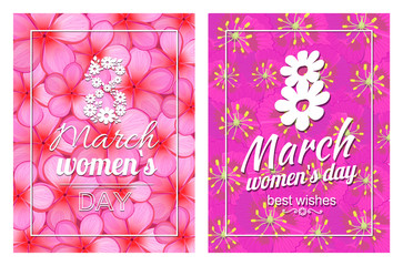 Naklejka premium Greeting Card Design 8 March Womens Day Postcards