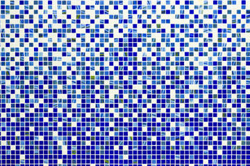 Checkered tile background pattern. Architectural mosaic detail, abstract background for bath and pool. Blue, green and white tiles