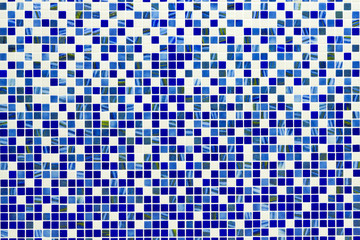 Checkered tile background pattern. Architectural mosaic detail, abstract background for bath and pool. Blue, green and white tiles