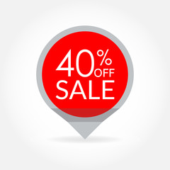 Sale and discount pointer or sticker. 40 percent price off tag icon. Vector illustration.