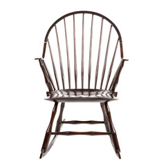wooden brown rocking chair made of antique on a white background