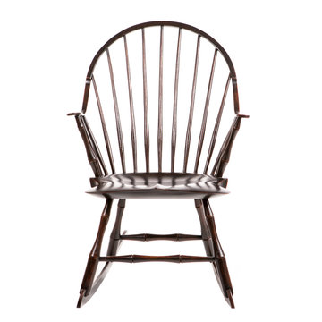 Wooden Brown Rocking Chair Made Of Antique On A White Background